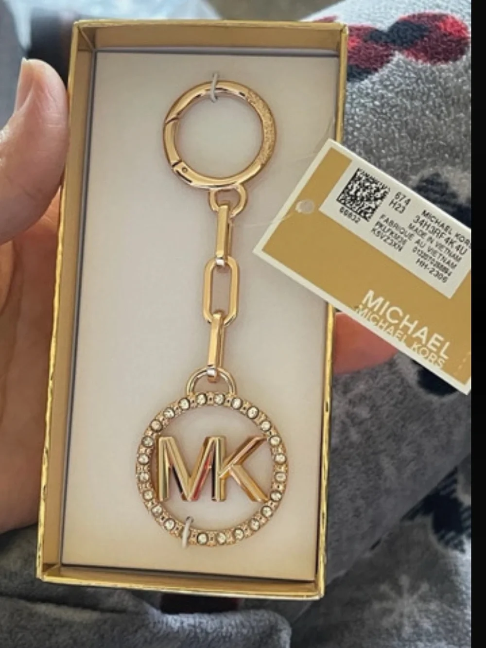MICHAEL Kors Gold Crystal MK Circle Key & Bag Charm New in box!